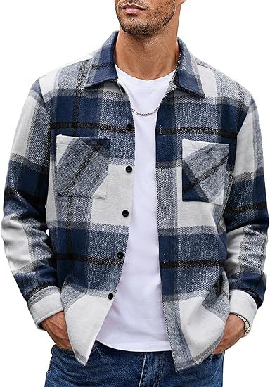 High-end Warm Plaid Men's Thickened Shirt Jacket for Autumn and Winter