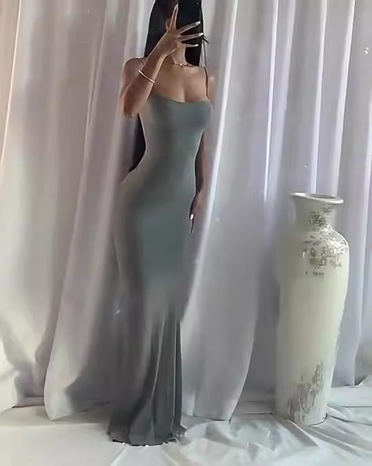 Spaghetti Strap Dress Satin Designer Sleeveless Skims Long Birthday Dresses Bodycon Elegant Evening Party Dress