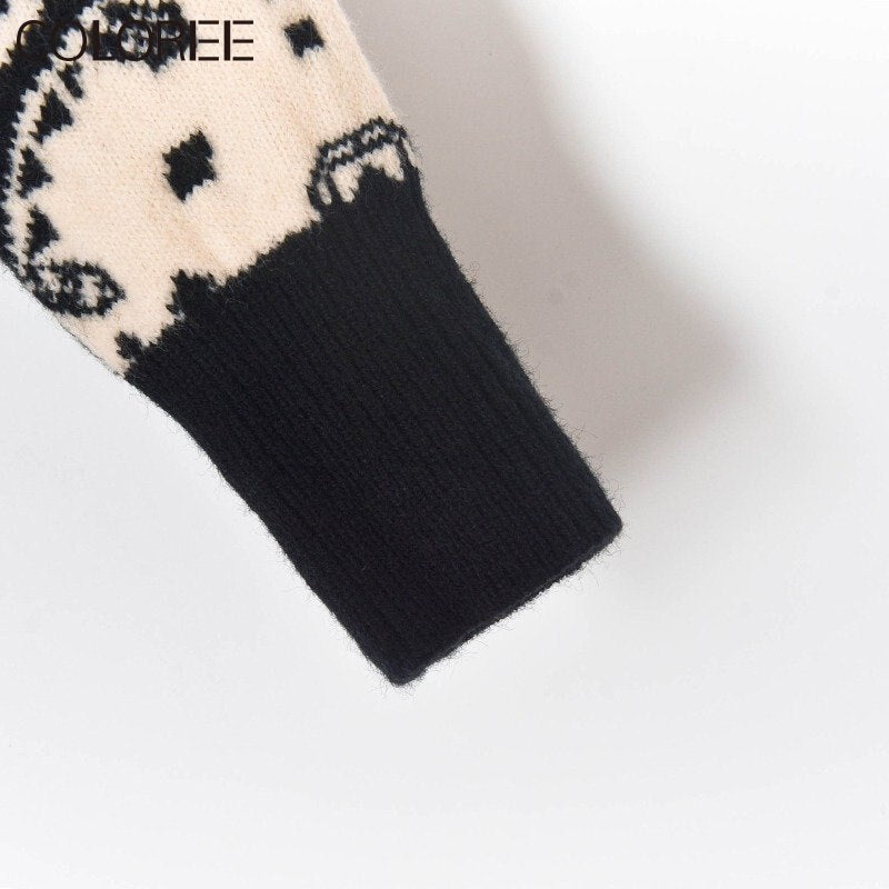 Vintage jacquard truien met kralen voor dames