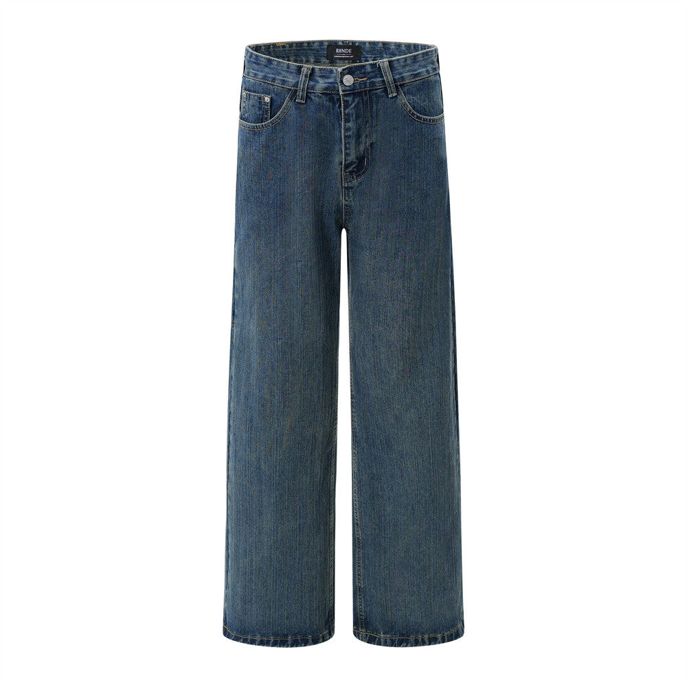 Spray painted and dirty wide leg jeans