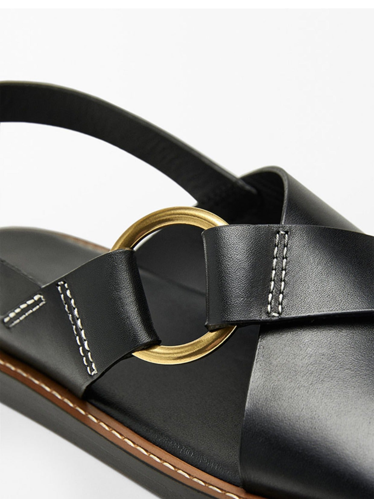 Summer new leather cross strap flat slippers black Roman sandals for women