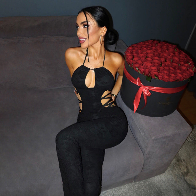 Hot girl slim fit sexy waist hollow jumpsuit