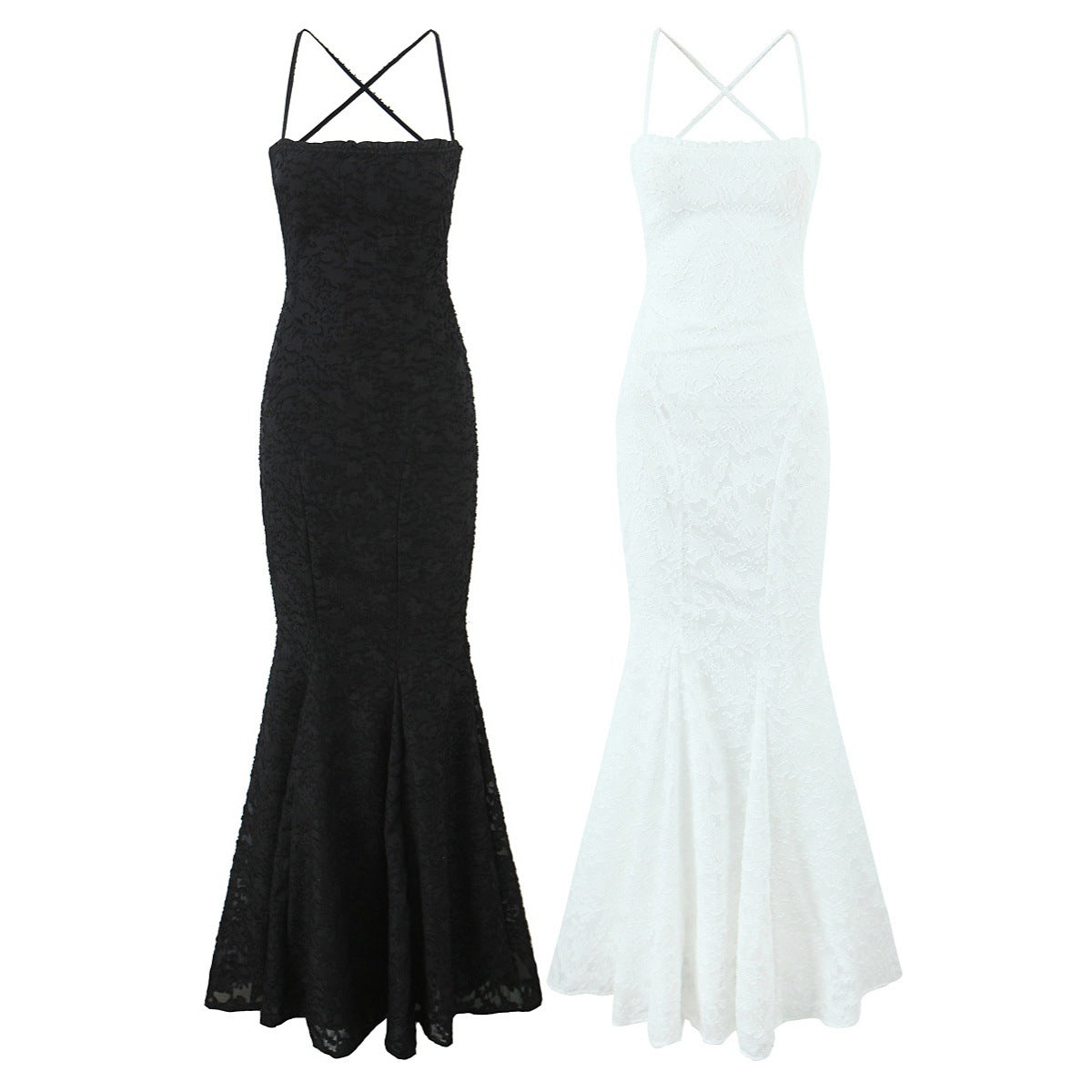 Summer European and American style fashionable waist cinching strap fish tail slimming dress for women