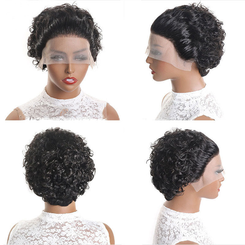 Korte pixie-stijl lace wig gemaakt van echt mensenhaar