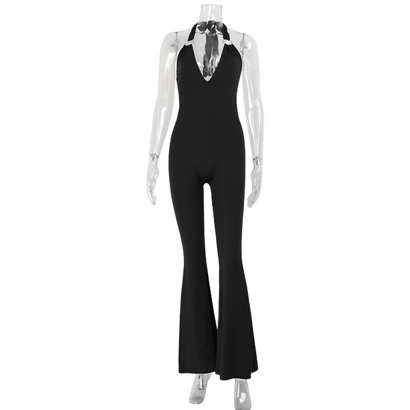 Elegant Deep V Neck Sleeveless Backless Tie-Up Bodysuit for Women