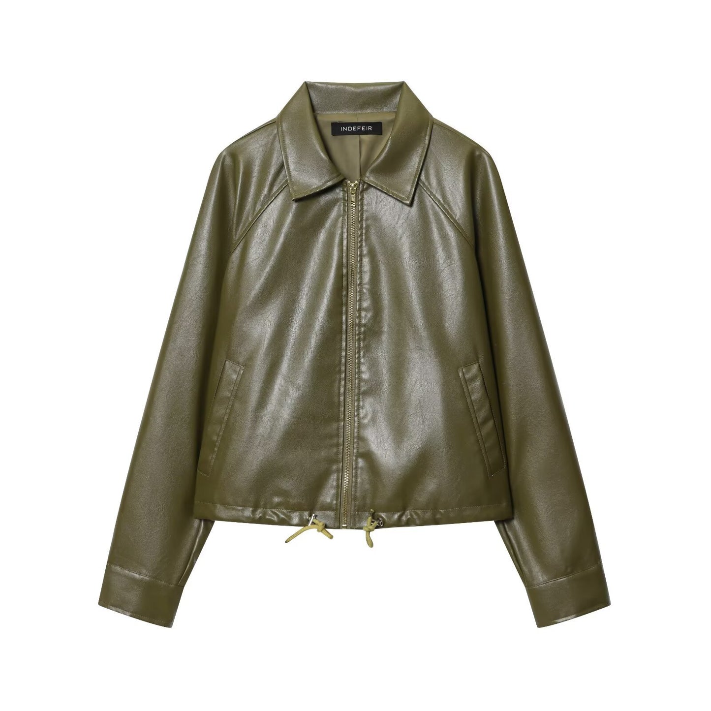 Drawstring leather jacket