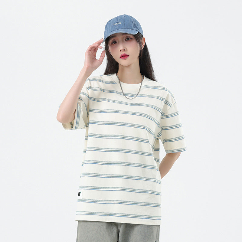 Striped short sleeved loose teenage summer t-shirt