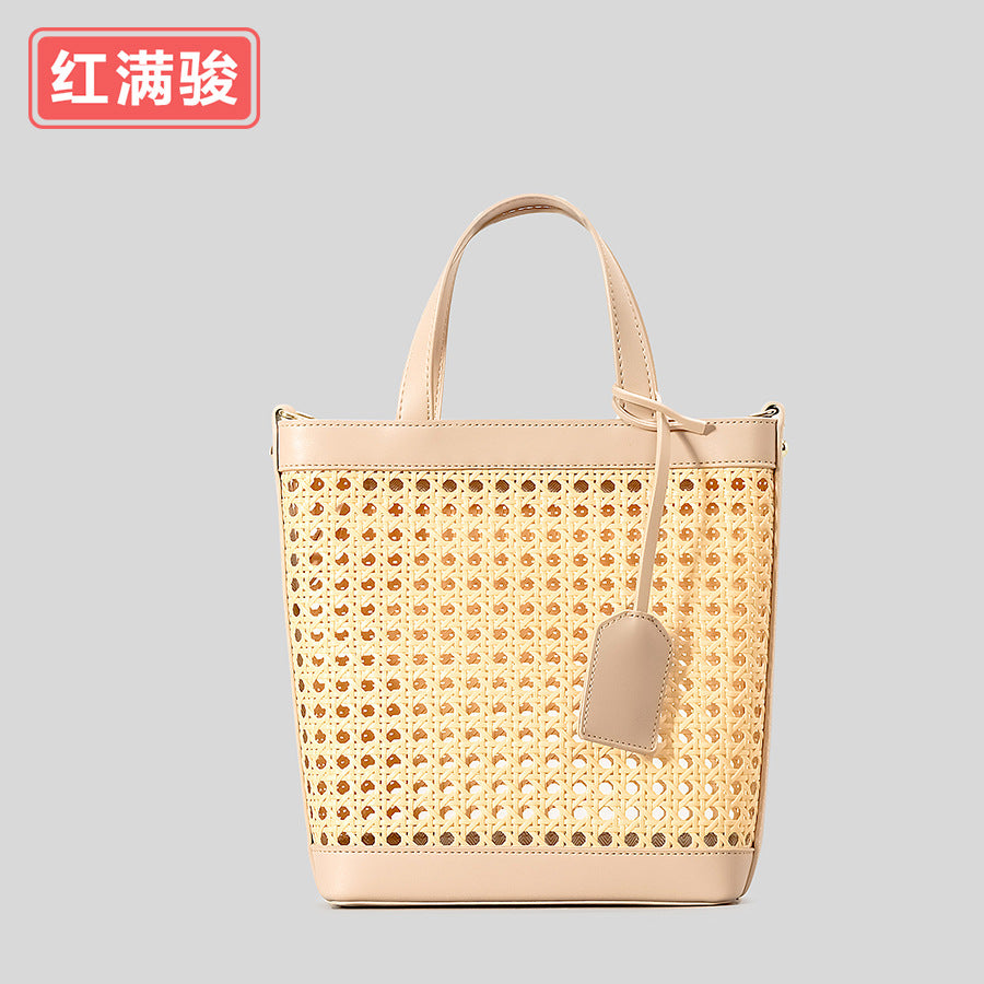 2025 spring/summer handmade Vine woven straw bag women's seaside holiday shoulder messenger bag hollow six-eye octagonal handbag
