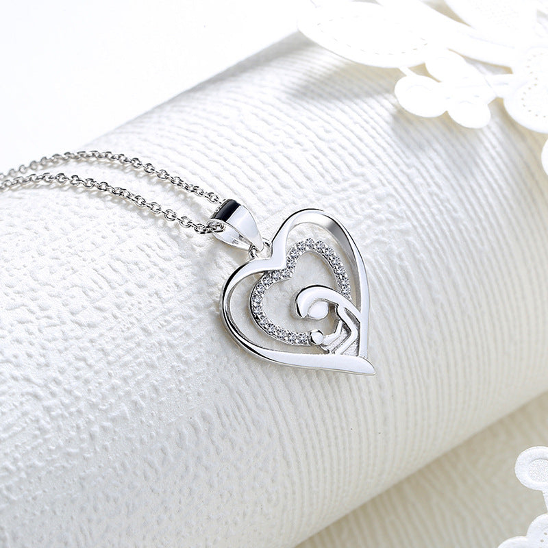 925 sterling silver mother and child hug necklace female with Hearts pendant clavicle chain versatile High Sense Mother's Day gifts for moms
