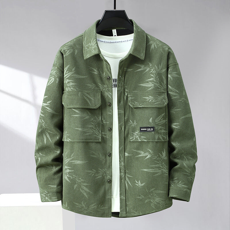 Plus-sized plus size Spring and Autumn casual jacket lapel hooded jacket loose oversized men's stylish loose wear shirt jacket