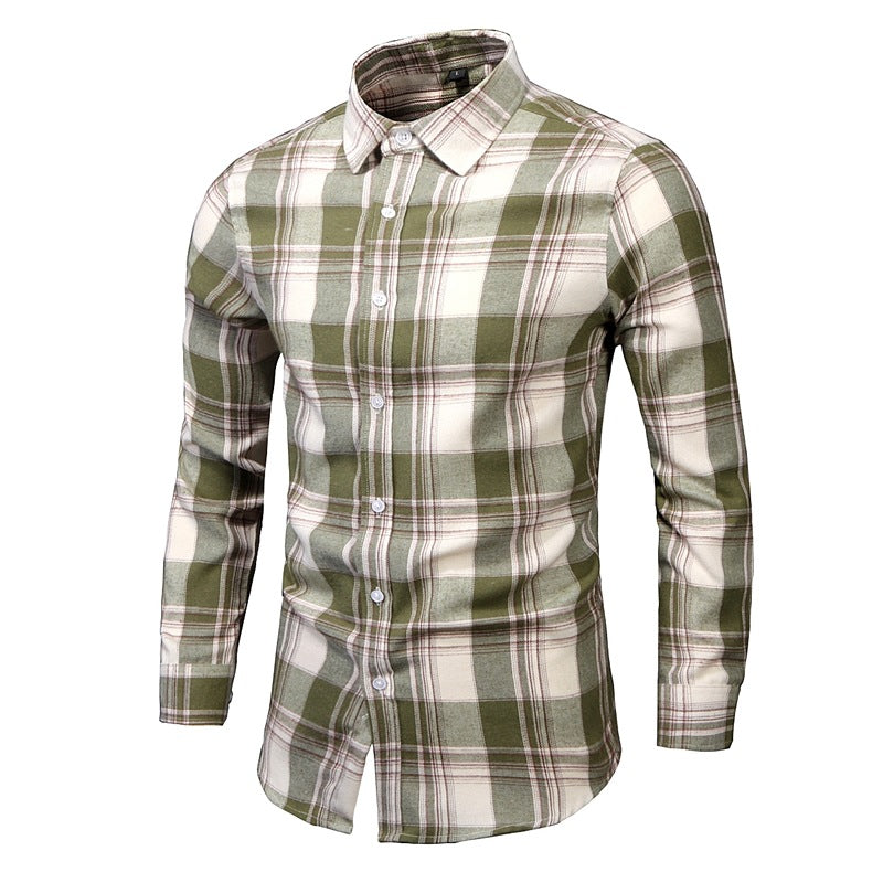 Men's long-sleeved shirt 2023 spring new shirt spring and autumn foreign trade large size shirt lapel shirt plaid shirt men