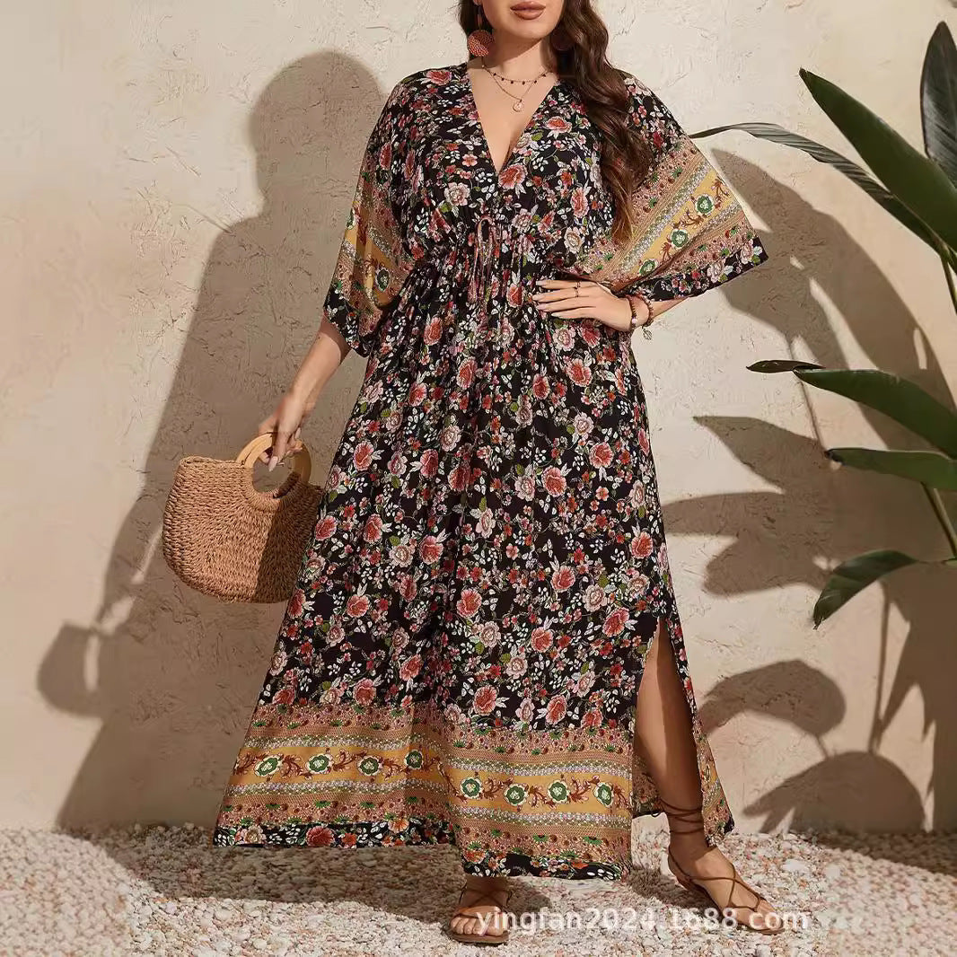 Amazon wish foreign trade plus size women's bohemian dress independent station new cross-border European and American special plus size