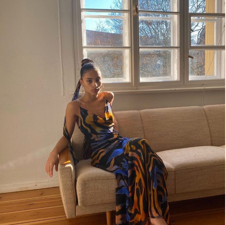 Sexy Bedrukte Rugloze Slingjurk