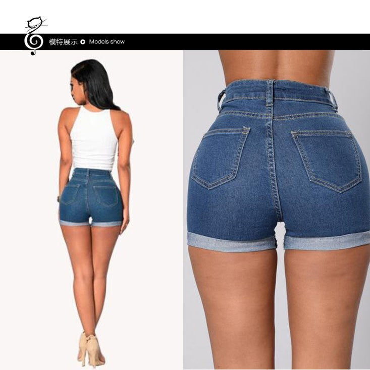 Cross-border e-commerce sourcing 2025 European and American new style women's clothing AliExpress Wish best-selling denim shorts with rolled-up hem sexy hot pants