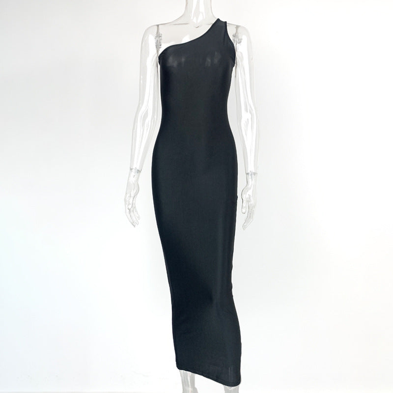 2022 European American summer new foreign trade women's clothing fashion one-shoulder sleeveless maxi dress slim-fit sexy figure flattering dress