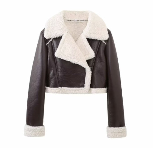 Geïntegreerde Imitatie Bont Korte PU-leren Biker Jas