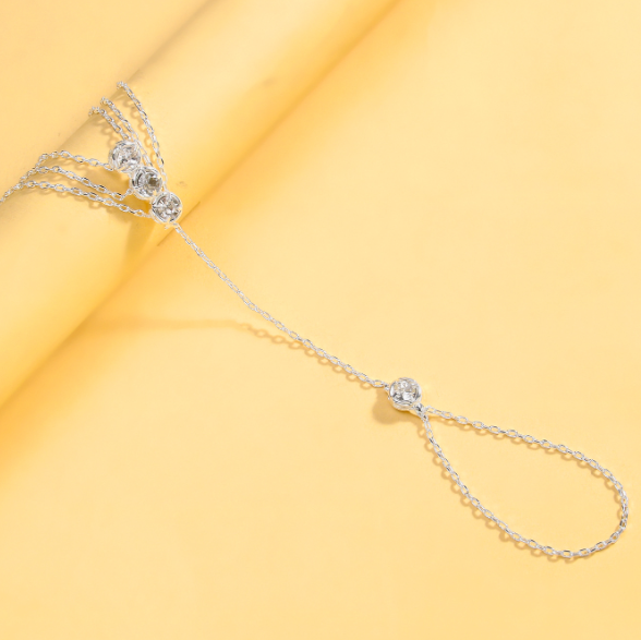 Rhinestone Layered Finger Chain Bracelet