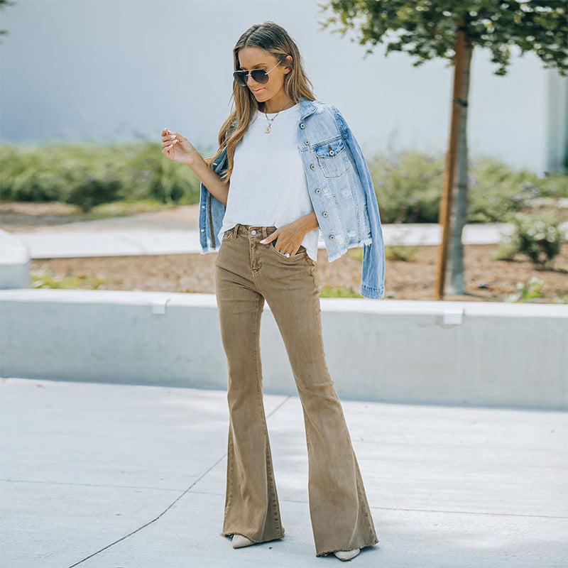 Dames denim hoge taille retro flared broek