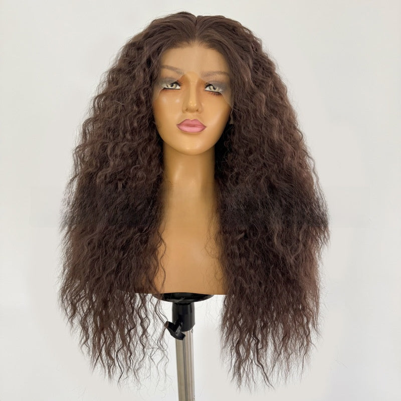 Long Curly Synthetic Fiber Wig with Hand-Crocheted Lace