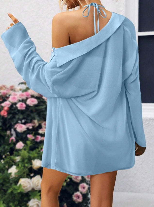 Casual dames transparant shirt met lange mouwen 3-delige set