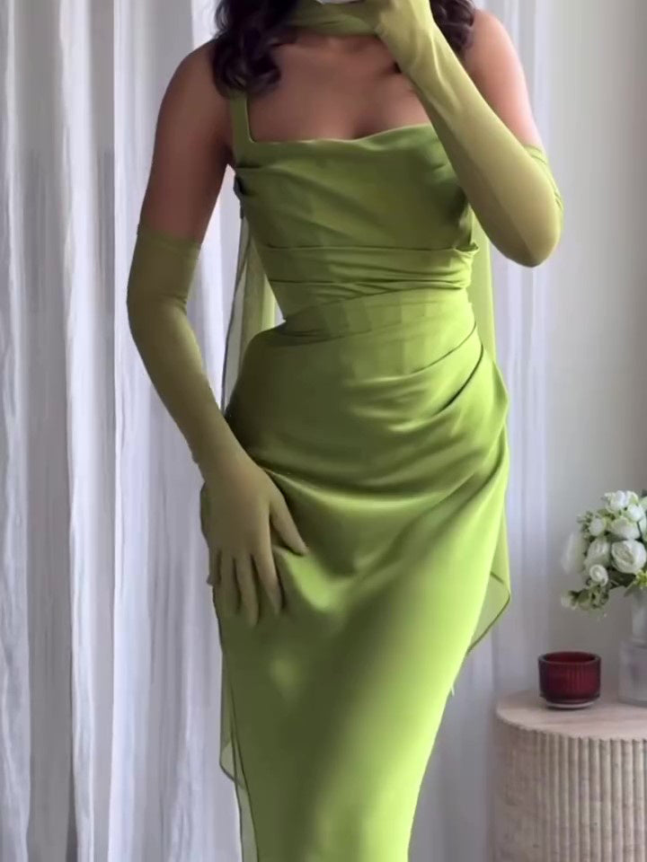 Elegante geplooide maxi-jurk met jarretels