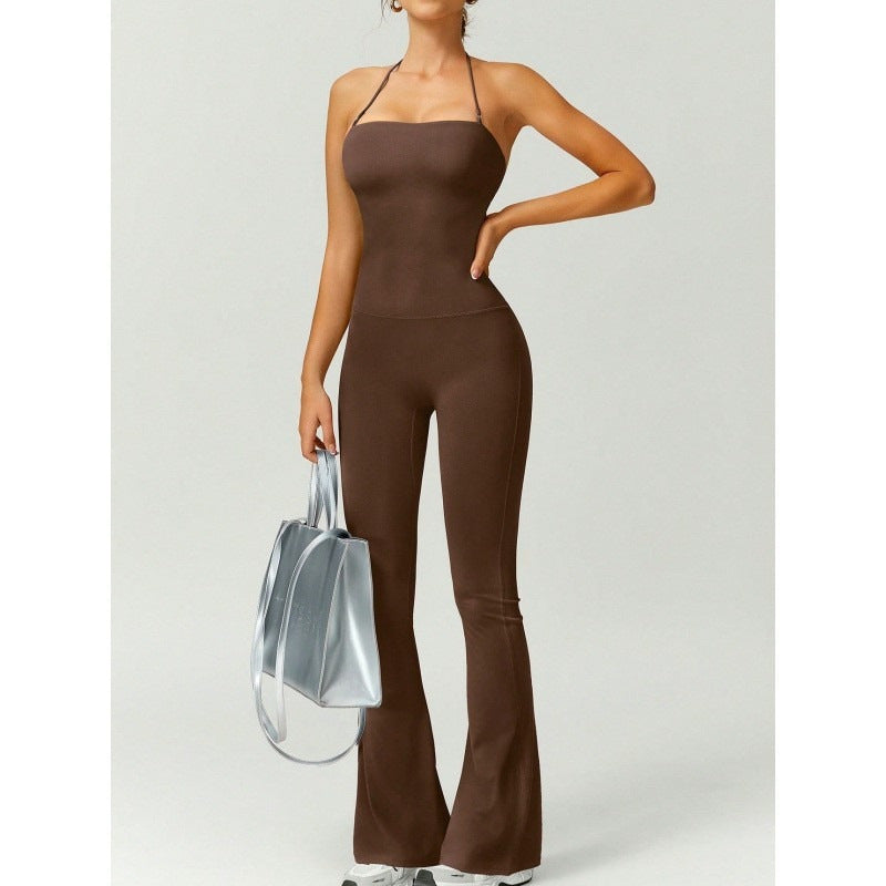Quick Dry Yoga Fitness Suit with High Waisted Flared Pants