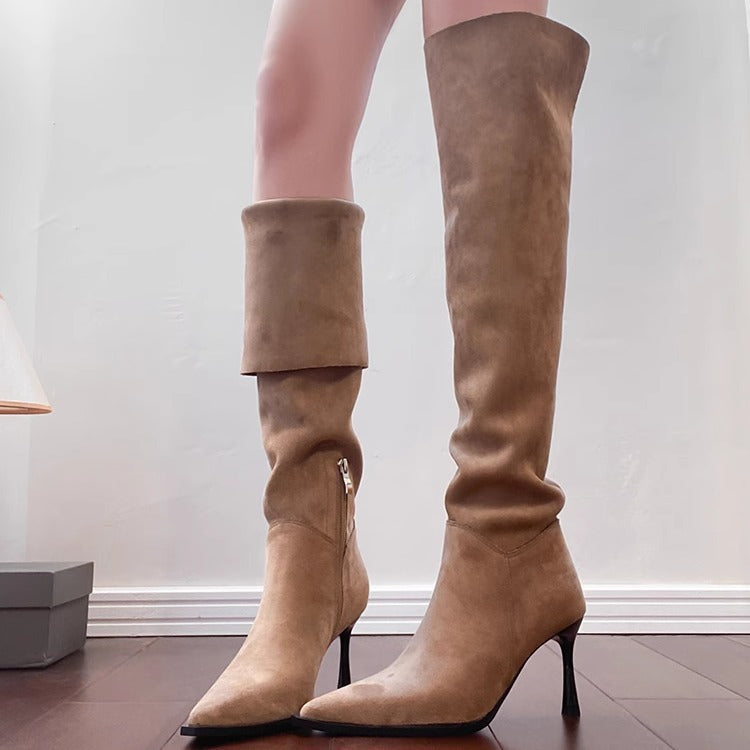 Retro Suede High Heel Over Knee Boots