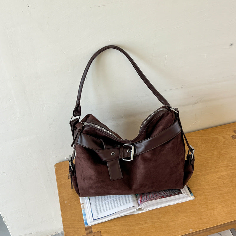 Vintage Suede Shoulder Bag for Women