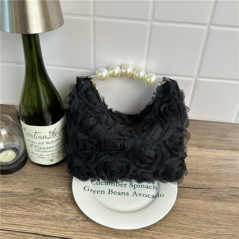 Elegant Pearl Texture Solid Color Handbag