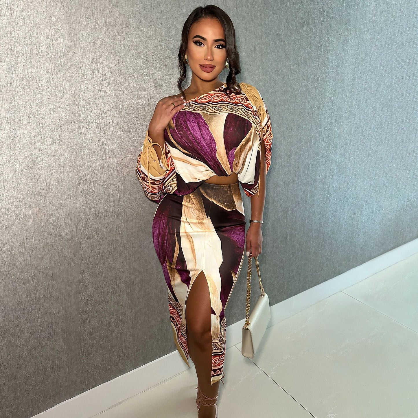 Positionering Bedrukking Off-the-shoulder Split Rokpak