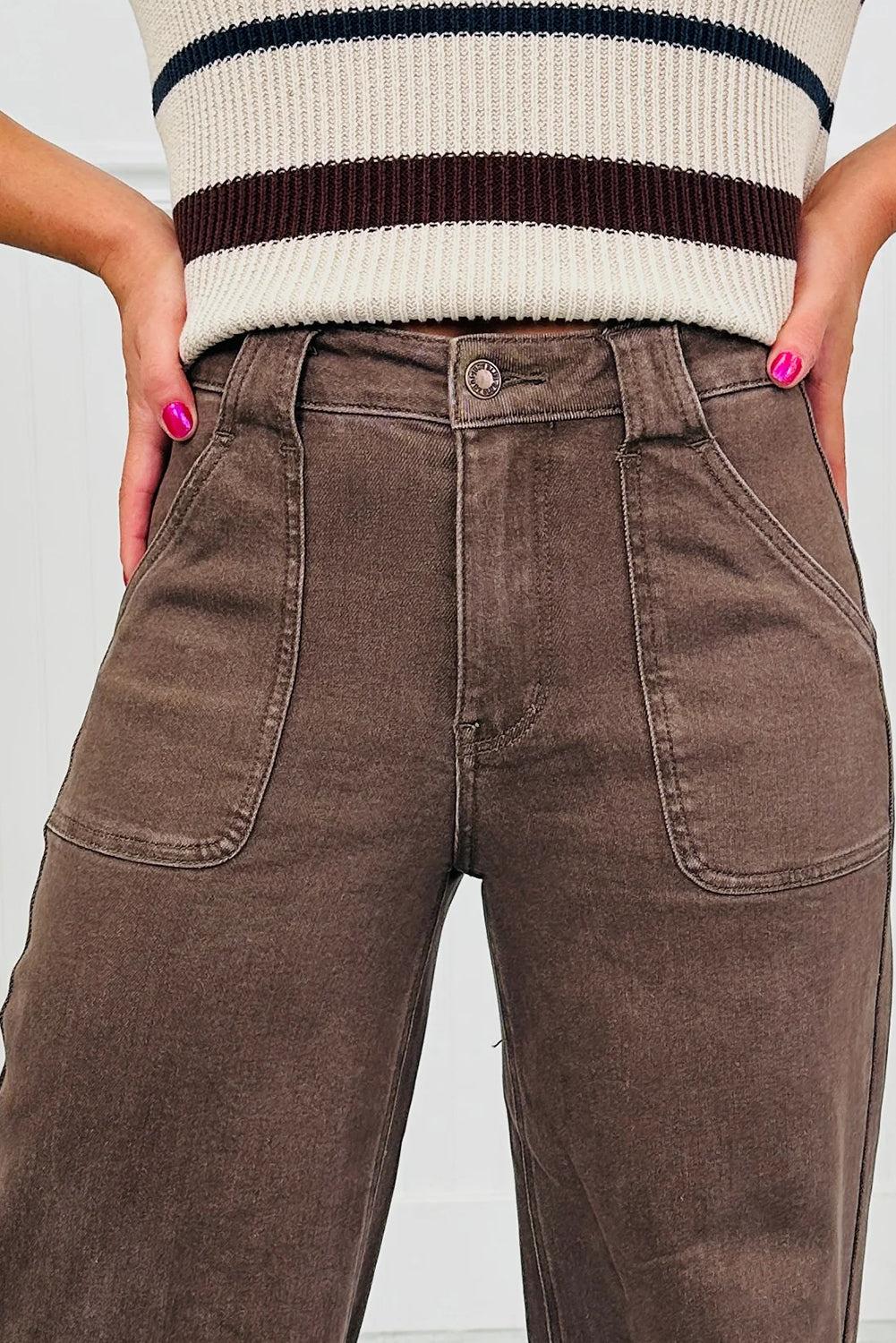 Retro gewassen jeans met opgestikte zakken wijde pasvorm