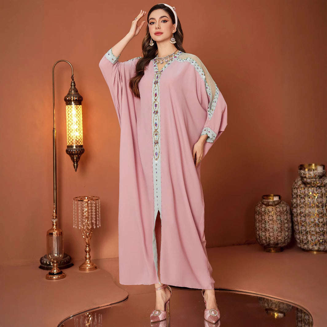 Losvallend Jurk Met Mesh Kralen En Vleermuismouwen