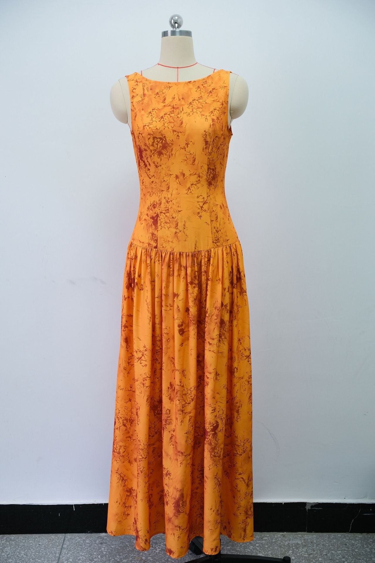 Lage Taille Bedrukte Mouwloze Slim Fit Lange Jurk