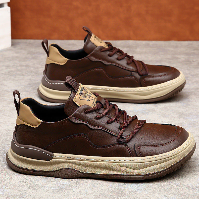 Genuine Leather Mens Casual Shoes Breathable Lace-Up Sneakers