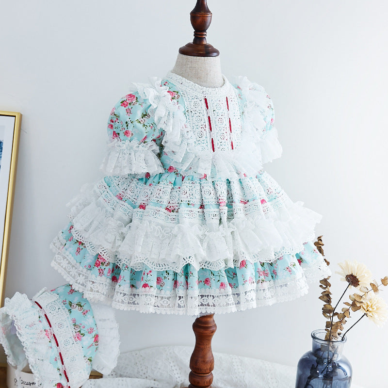 Meisjes prinsessenjurk met bloemen en kant