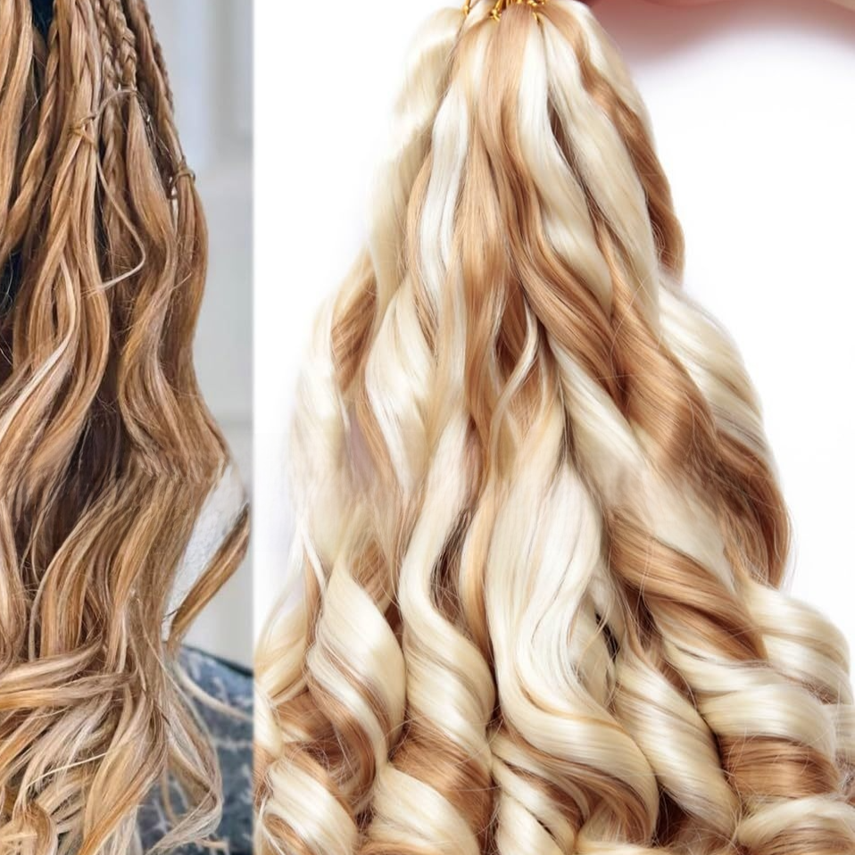 Synthetic fiber wig with long wavy hair
