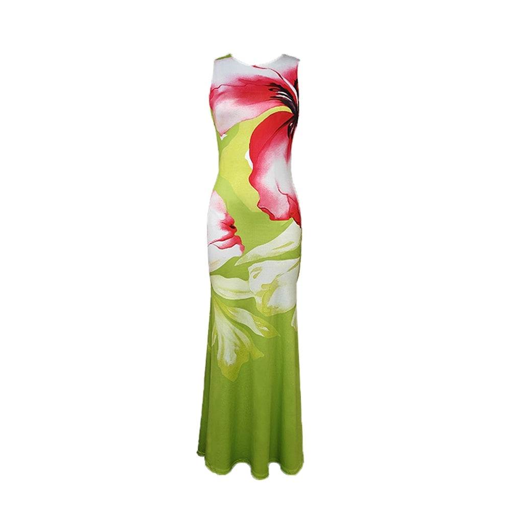 Mouwloze Maxi-jurk Met Bloemenprint