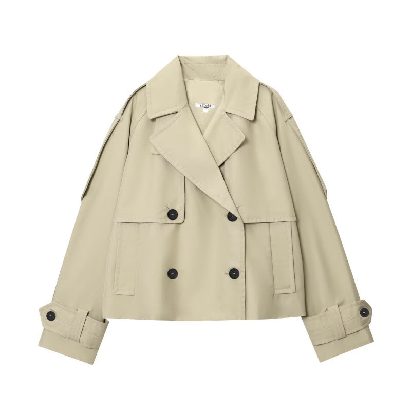 Women's lightweight double-breasted water-resistant short coat with windproof function