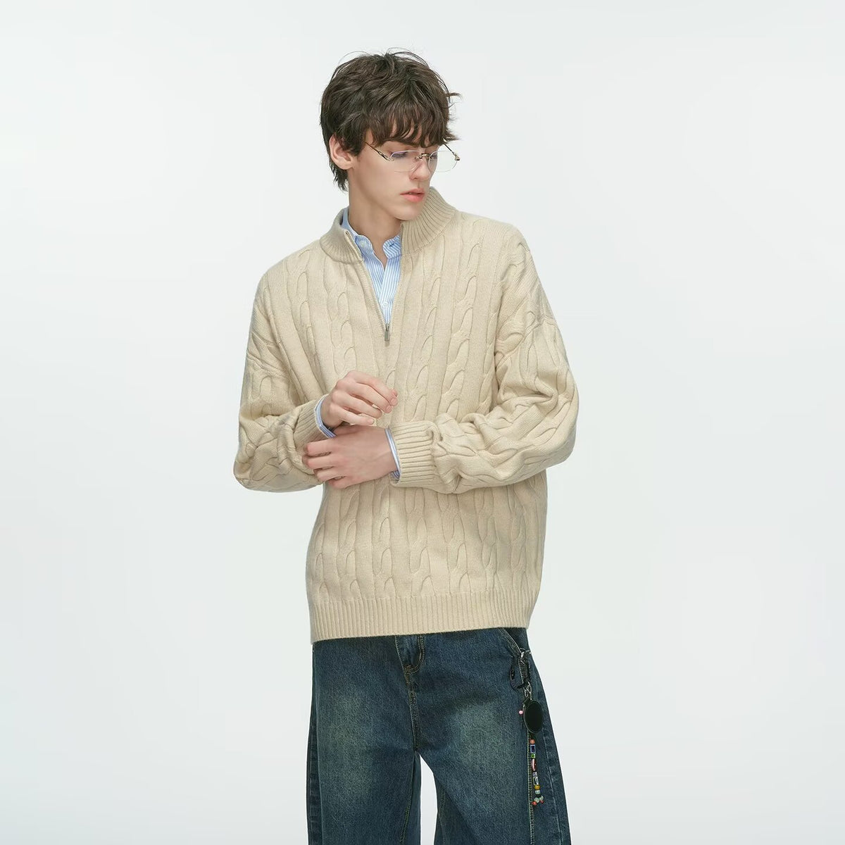 Half Zip Cable Knit Sweater