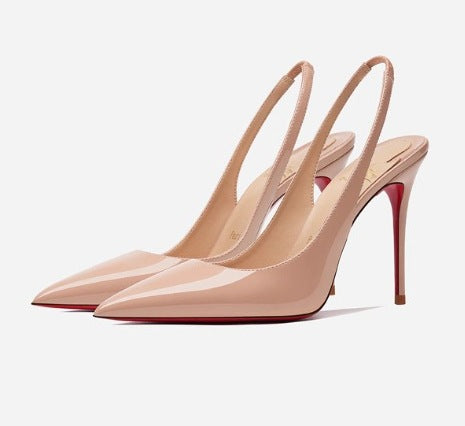 Slingback pumps met spitse neus stilettohakken en contrasterende rode zool