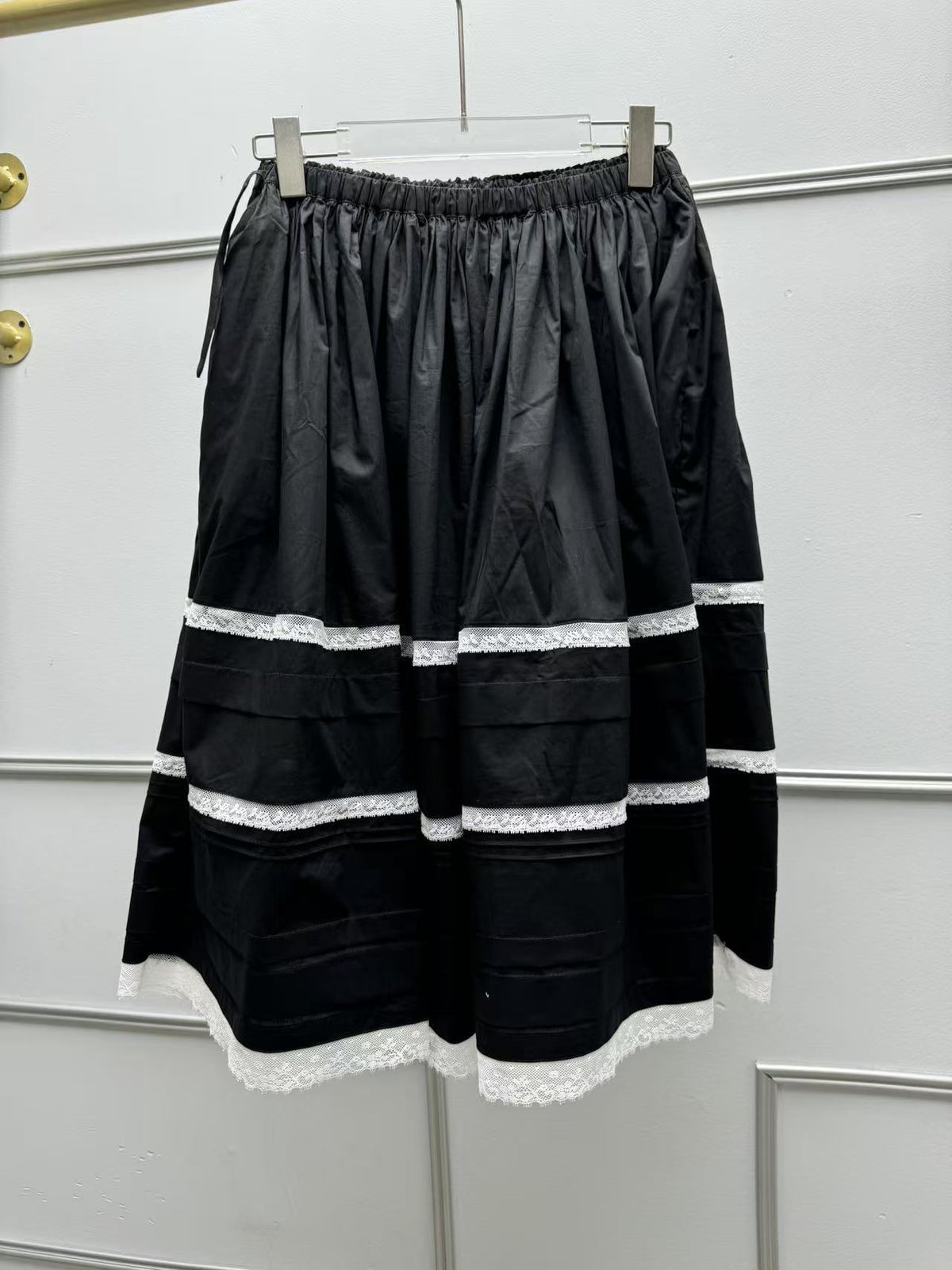 French Style Lace Splicing Floral Pleated A-Line Skirt