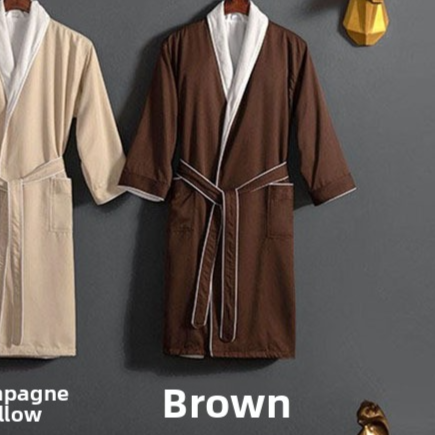 Unisex Long Hotel Bathrobe Double-Layer Gabardine