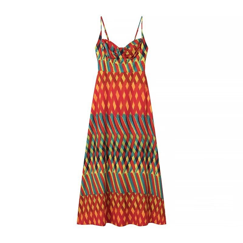 Elegant Suspender Printed Dress