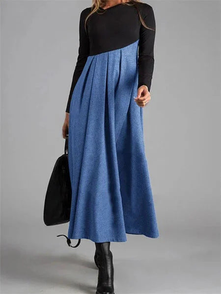 Womens Long Sleeve V-Neck Woolen Dress