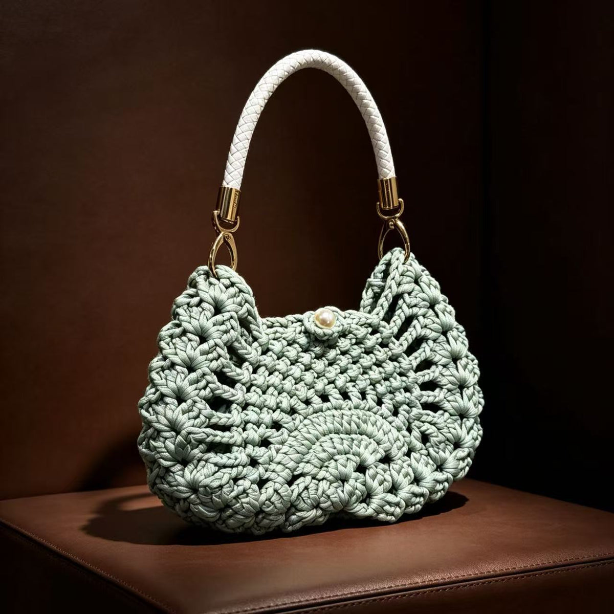 Handwoven Wool Fish Pattern Shoulder Bag