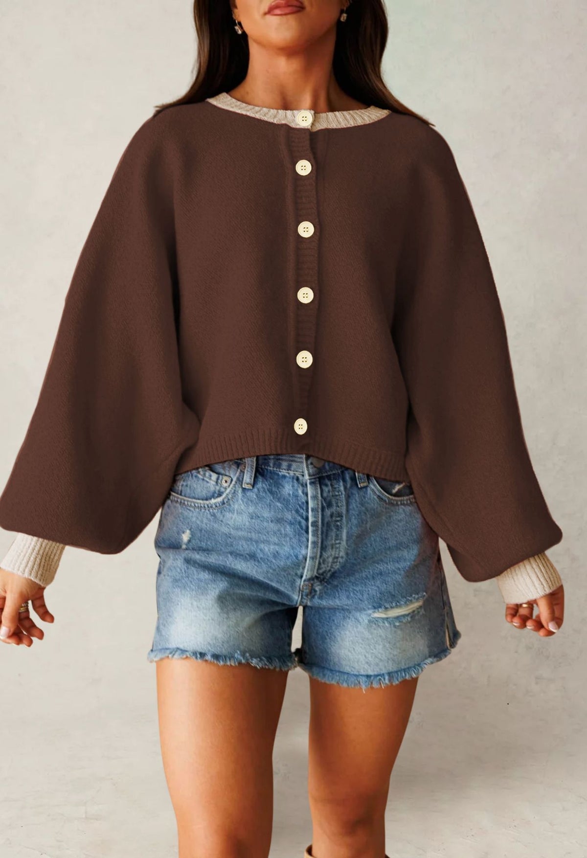 Women's Knitted Cardigan Long Sleeve Color Block Sweater
