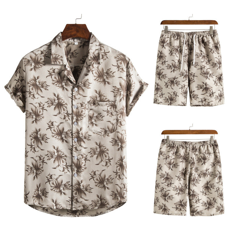 Hawaiian Series Strand Stijl Korte Mouw Shirt Strandbroek Tweedelig Set