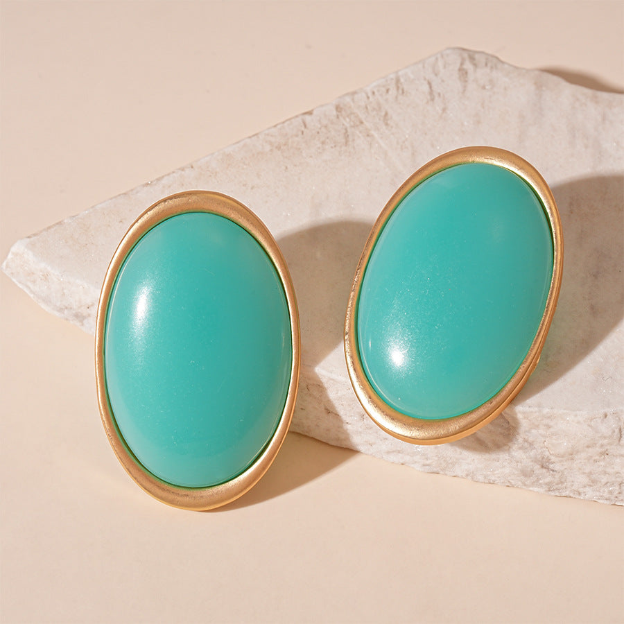 Retro Geometric Resin Oval Earrings