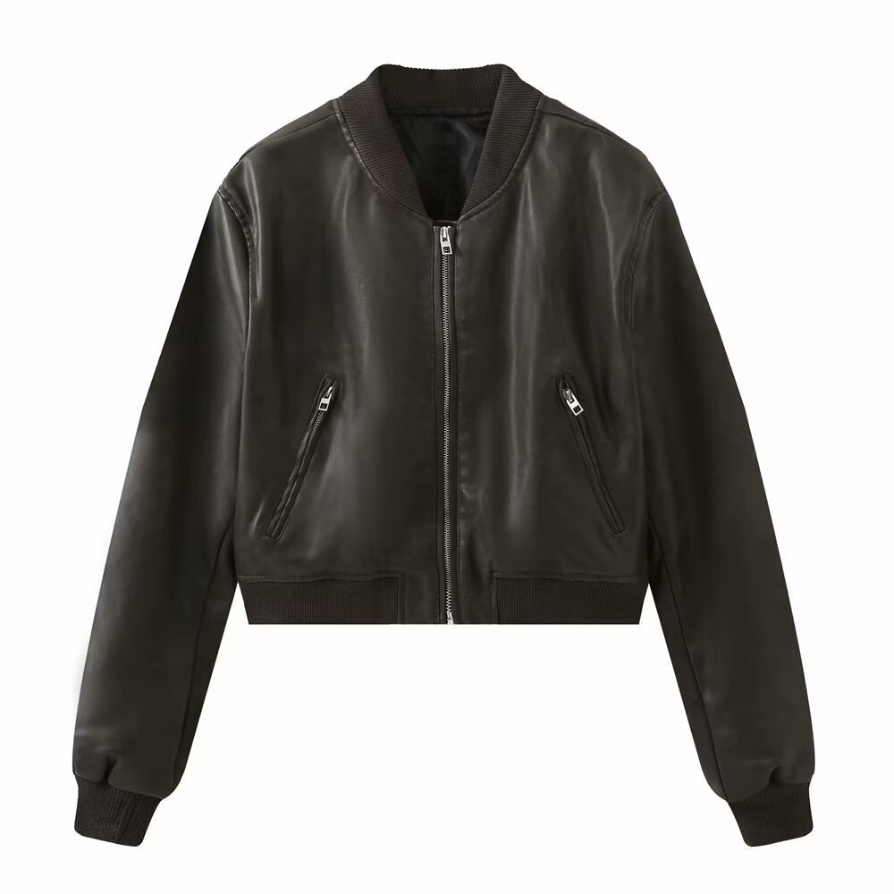 Womens PU Leather Biker Jacket