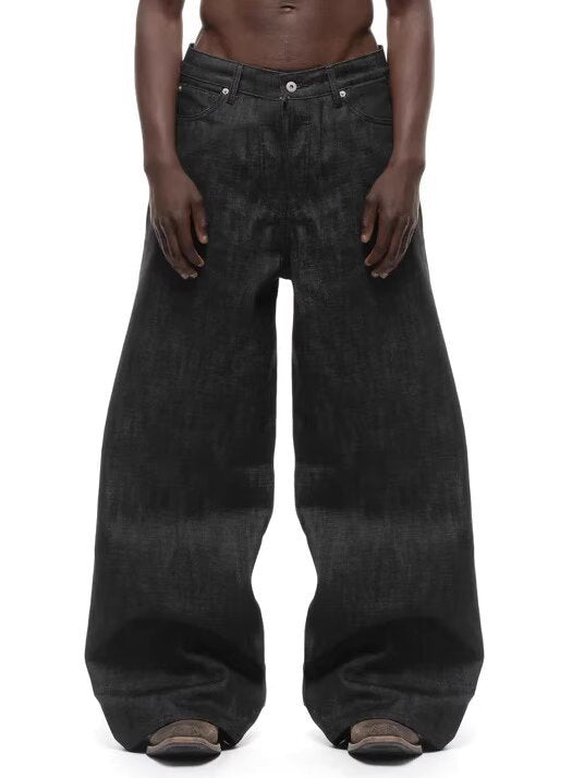 Heavyweight Raw Denim Jeans with Concealed Button Design